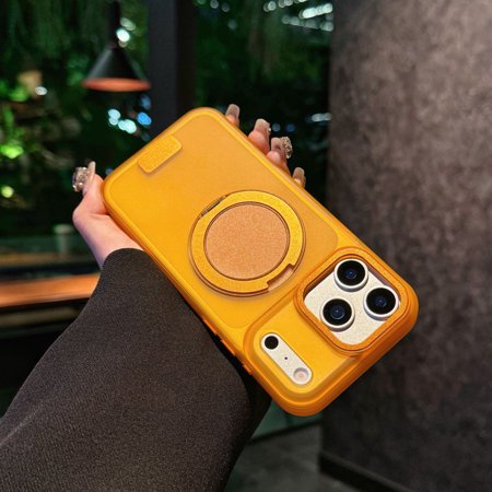 Compatible with iPhone 17 Pro Max Drop Protective PC+TPU Case with Magnetic Ring Kickstand, Luxury Ultra Slim Shockproof Anti-Scratch Anti-Fingerprint Phone Cover, Support Wireless Charging, Orange