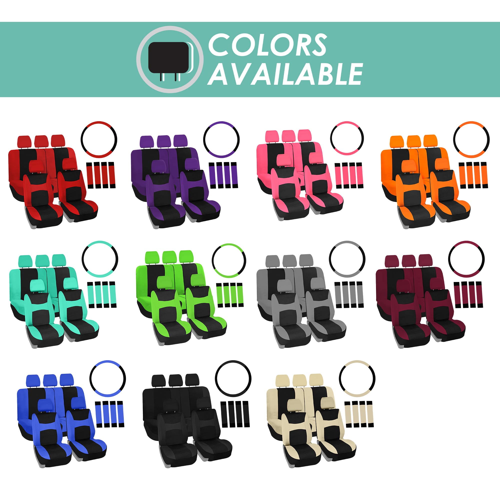 FH Group Light & Breezy Universal Full Set Car Seat Covers, Combo Set & Air Freshener