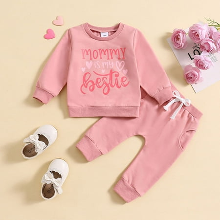 

Hbdhejl Outfit Set For Girls Boys Toddler Long Sleeve Letter Prints T Shirt Pullover Tops Pants Outfits Red 2-3 Years