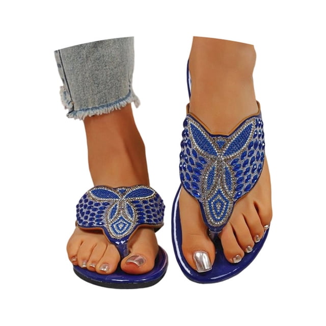 Flat Thong Sandals Wing Design Crystal Fashion Summer Beach Slide Sandals Open Toe Lightweight Breathable Comfortable