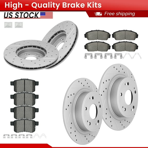 ACB ZONE Front Rear Brake Kits for Honda Accord, Drilled Slotted Disc Brake Rotors and Ceramic Brake Pads