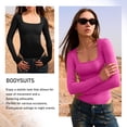 thumbnail image 4 of OQQ Women's 1 Piece Bodysuits Ribbed One Piece Square Neck Long Sleeve Bodysuits, 4 of 7
