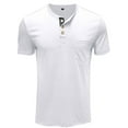 thumbnail image 5 of Grianlook Mens Fashion Solid Color T-shirt Crew Neck Short Sleeve Basic Tee Work Henley Collar Summer Tops White L, 5 of 5