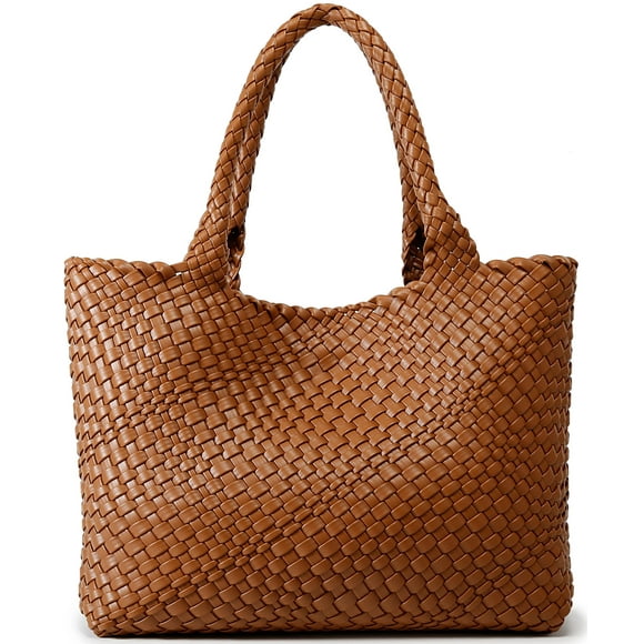 Bolso tejido Queenoris Bolso de hombro con asa en la parte superior de piel vegana