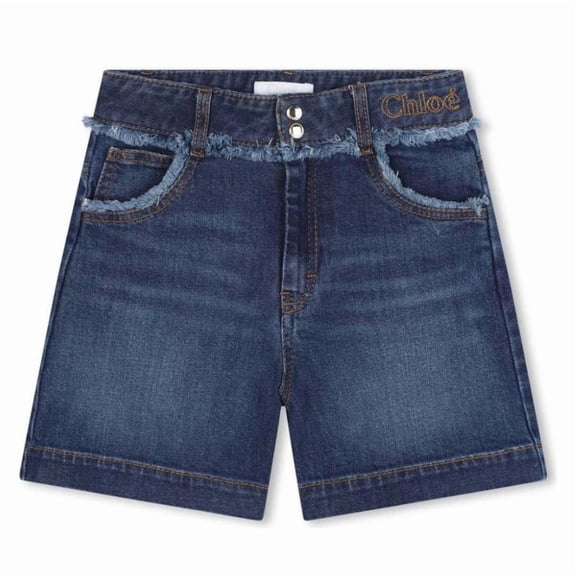Chloe Girls Denim Blue Logo-Embroidered Shorts, Size 14Y