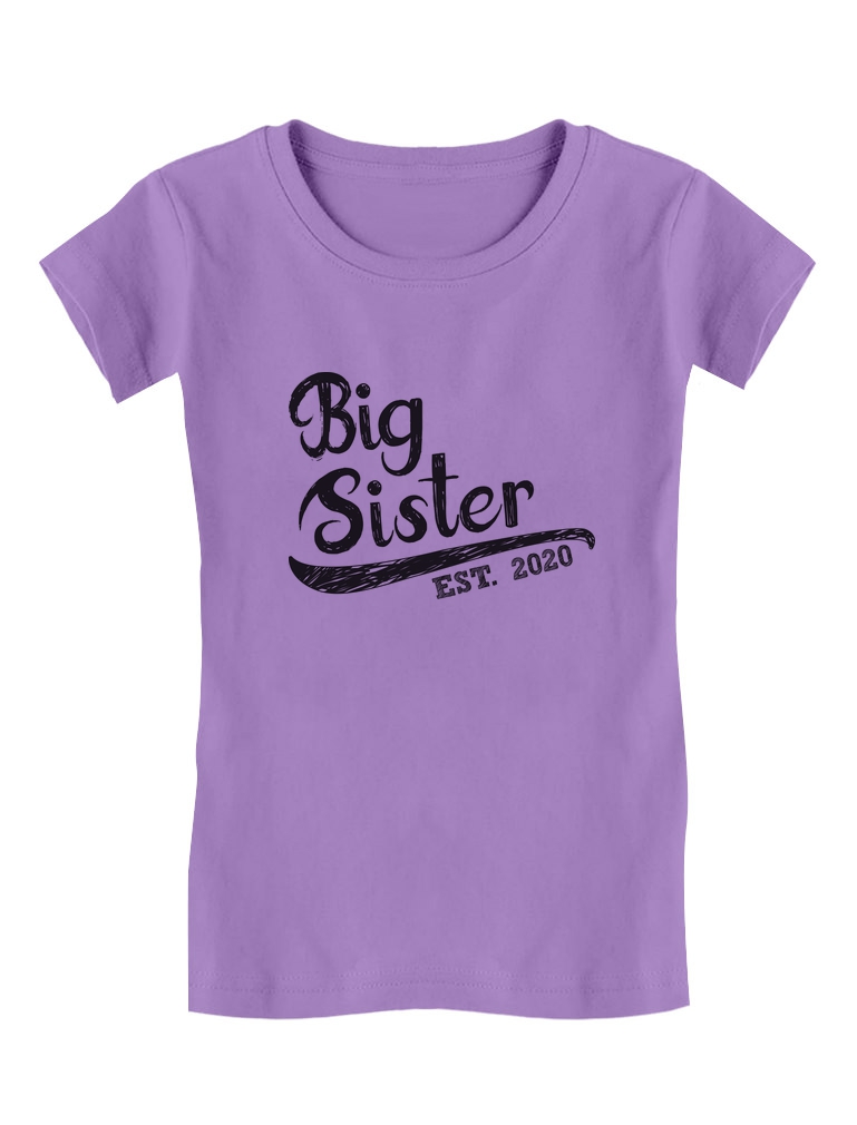 Tstars Girls Big Sister Shirt Lovely Best Sister Big Sister Est 2020 Cute B Day Gifts for Sister Gift for Daughter Girls Sibling Gifts Funny Sis Toddler Kids Girls Fitted Child Birthday T Shirt - image 1 of 4
