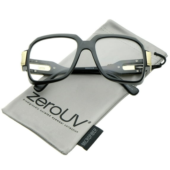 zeroUV Unisex Large Retro Hip Hop Style Clear Lens Square Eyeglasses 54mm (Matte Black-Gold / Clear) - 54mm