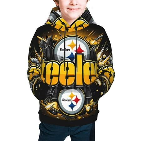 NFL_Steelers Full width hooded hoodie for teenagers for Boys and Girls Sports Football Team Logo for Baseball Fans Gifts