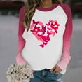 thumbnail image 3 of Women Valentines Day Sweatshirts Long Sleeve Hearts Letter Printed Color Block Raglan Pullover Crewneck Cute Tops (2XL, Pink C), 3 of 5