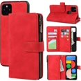 thumbnail image 6 of Wallet Case Compatible with Google Pixel 4a 5G,[6 Card Slots] [Wrist Strap] [Stand Feature] Detachable 2 in 1 Magnetic Zipper Leather Slim Cover Case for Google Pixel 4a 5G,6.2 inch Red, 6 of 17