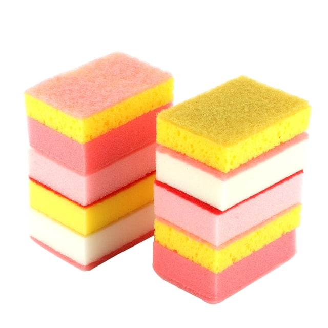 Unique Bargains Rectangle Bowl Dish Wash Cleaning Sponges Scrub Scouring Pads 10 Pcs