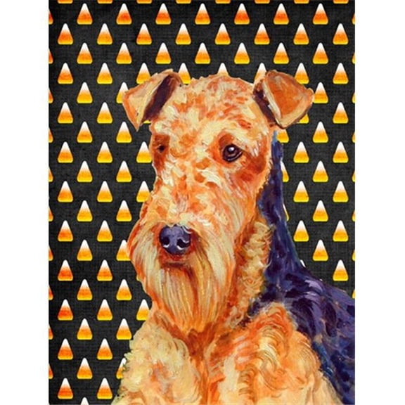 11 x 15 in. Airedale Candy Corn Halloween Portrait Garden Size Flag