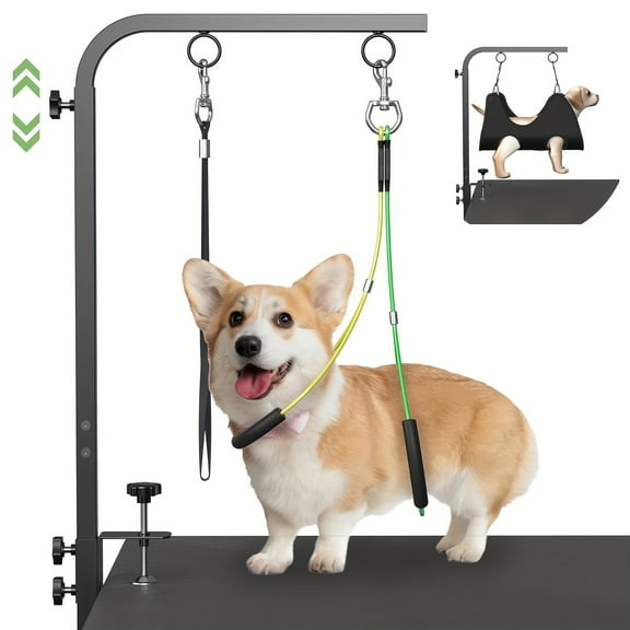 42" Adjustable Dog Grooming Arm - Iron Stand with Hammock & Haunch Holders | No-Sit Restraint for Home Grooming & Nail Trimming