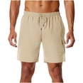 thumbnail image 2 of PiGOGI Men's Fashion Casual Shorts with Elastic Waist, Solid Color Lightweight Polyester Pants for Summer Outdoor Lounge Khaki XL, 2 of 6