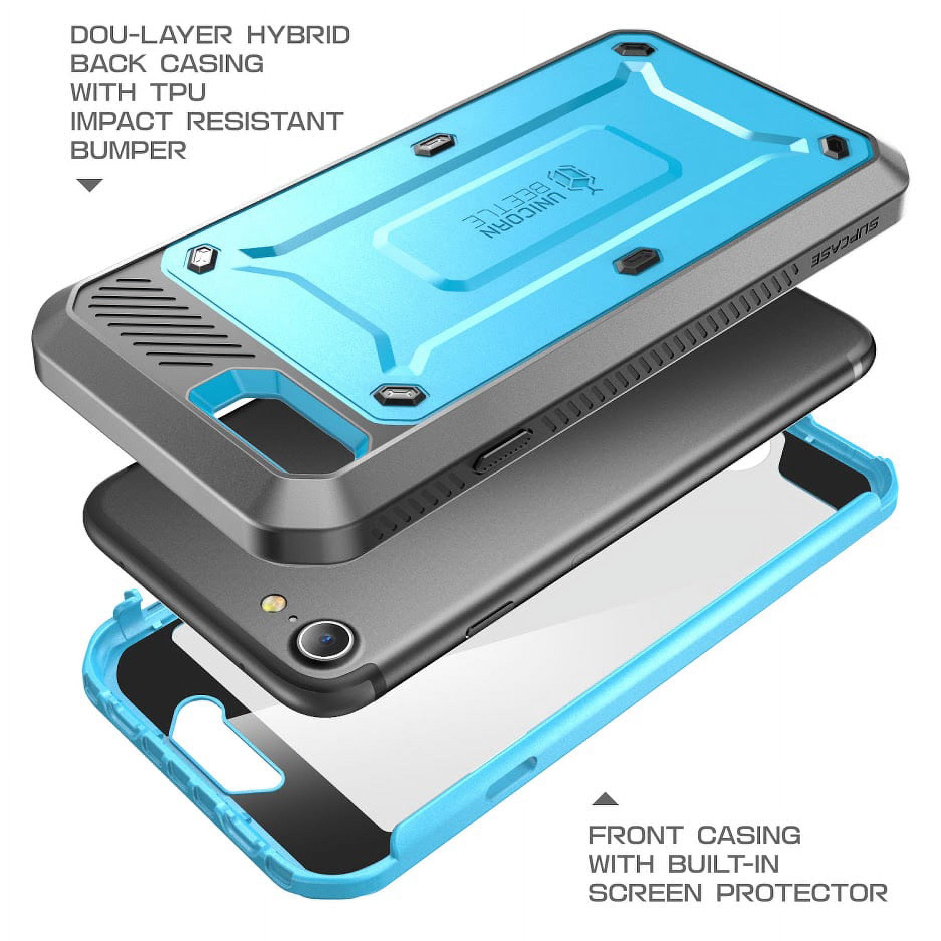 SUPCASE Unicorn Beetle Pro Series Case Designed for iPhone SE 3rd Gen (2022) / iPhone SE 2nd Gen (2020) / iPhone 7 / iPhone 8, Full-Body Rugged Holster Case with Built-In Screen Protector (Blue)