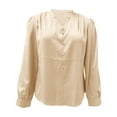 thumbnail image 6 of Yteetum Women's Satin Silk T Shirts Oversized Dressy V Neck Elegant Pleated Front Puff Long Sleeve Shirts Womens Casual Solid Plus Size Loose Fits Comfy Formal Business Baggy Work Office Blouses, 6 of 8