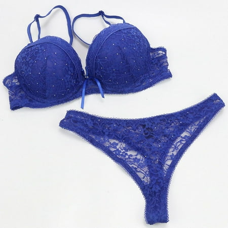 Blue 85B Fashionable Drill Decoration Push Up Lingerie for Women Plus Size Lace Bra Set Ladies Plus Size Lingerie for Women Valentines Day Gather Bra Underwear
