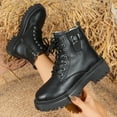 thumbnail image 5 of Lovzfmll Winter Boots for Women, Faux Fur Lined Ankle Side Zipper Lace Up Low Heel, Low Heel Round Toe Buckle Snow Military Leather Boots Warm Black Boots, 5 of 9