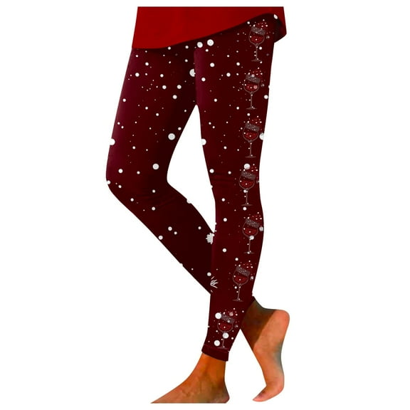 Women's Snowflake Print Casual Leggings And Holiday Glasses Collection Festive Leggings For Christmas Celebrations