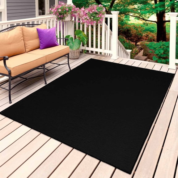 Black Outdoor Rug 5x8 Ft, Non Slip Washable Area Rug, Solid Color Farmhouse Black Patio Rugs Carpet Runner, Large Floor Mat for Indoor/Outdoor Deck Porch Camping