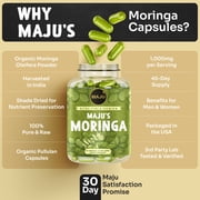 MAJUs Moringa Capsules, 90 Count - Organic, Non-GMO, Raw, Leaves Hand Picked from the Drumstick Tree and Shade-Dried