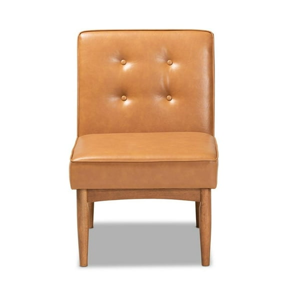 Bowery Hill Tan Faux Leather Upholstered and Walnut Finished Wood Dining Chair