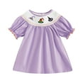 thumbnail image 6 of KPOPLK Kids Baby Girl Outfit Short Puff Sleeve Plaid Pumpkin Embroidery Smocked Dress Toddler Fall Dress(3-4 Years,A101-Dark Purple), 6 of 6