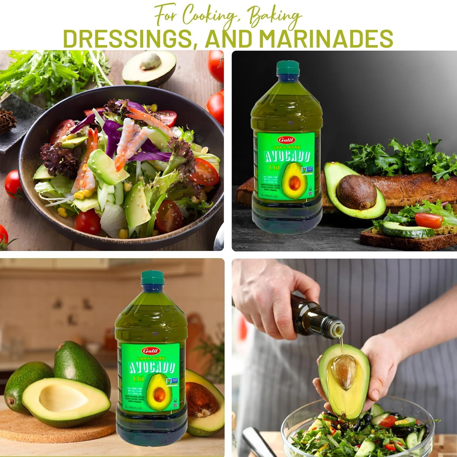 Galil Pure Avocado Oil, High Smoke Point Avocado Cooking Oil, Vegan and Halal Certified, 2 Liters