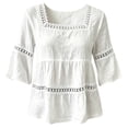 thumbnail image 3 of DuoJiaJ Womens 3/4 Sleeve Top, Square Neck with Lace Solid Summer Blouse White XL, 3 of 4