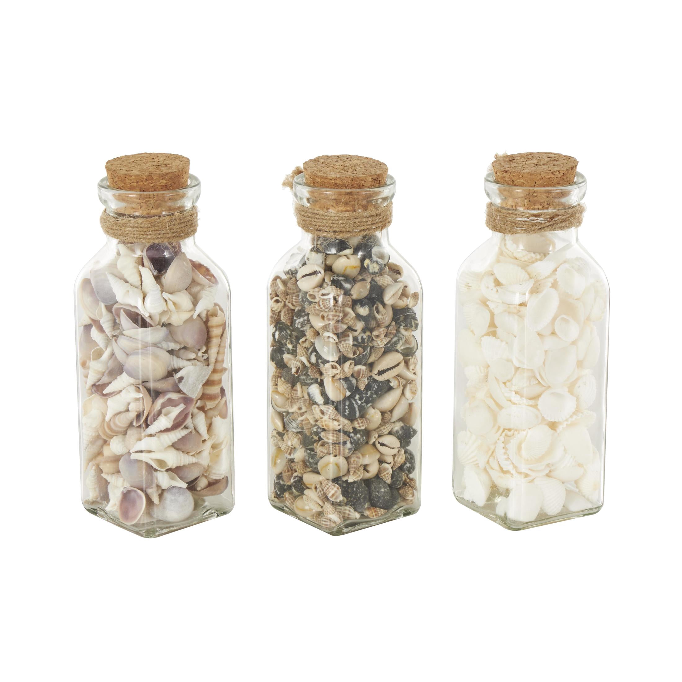 DecMode Clear 3" Glass Orbs & Vase Filler with Seashells and Jute Rope Accents (3 Count)