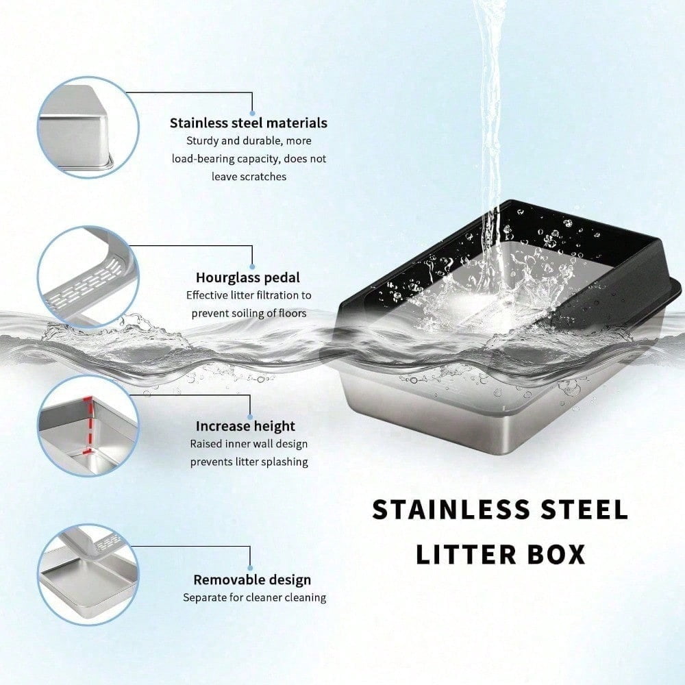 Premium Cat Hygiene Solution: Ultra-Durable Stainless Steel Litter Box – Semi-Enclosed Splash-Proof Tray, Advanced Odor Control, Effortless To Clean & Maintain.