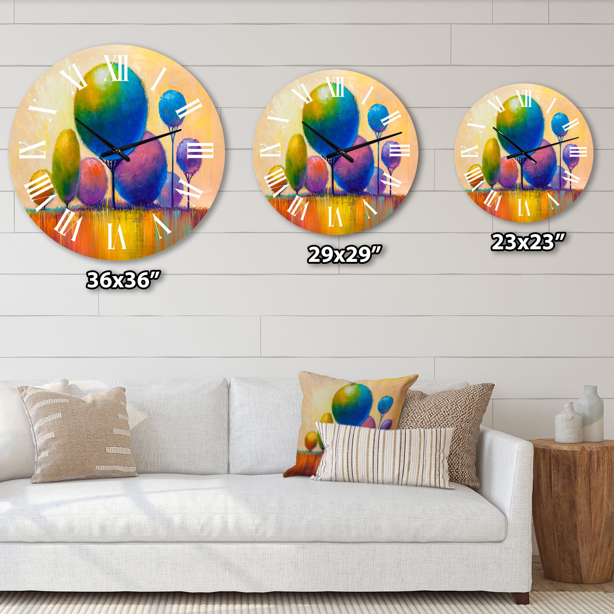 Designart 'Colourful Ornamental Trees Viii' Modern Wall Clock