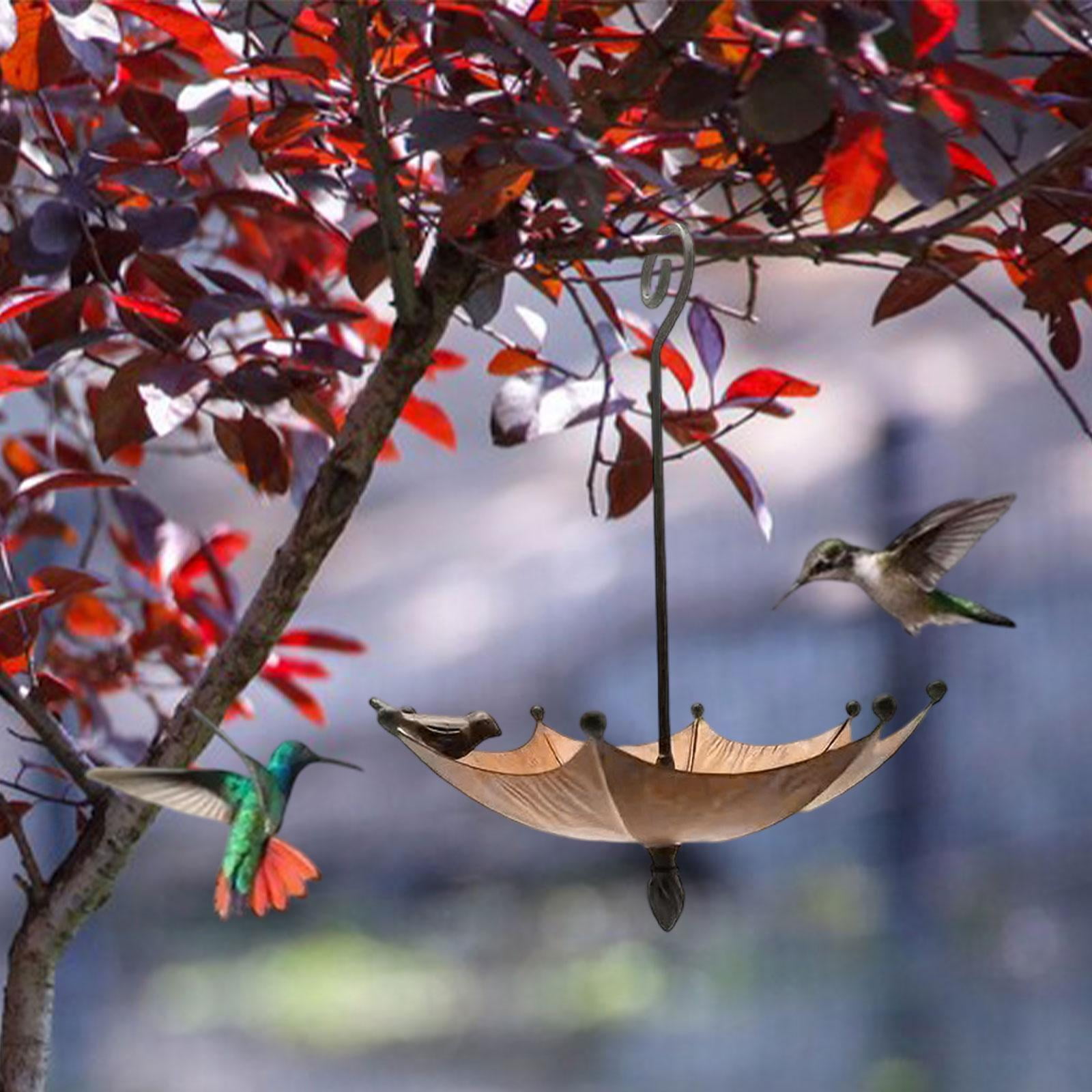 Bothyi Umbrella Shaped Bird Feeder Hanging Iron Decor for Outdoor Courtyard Outside