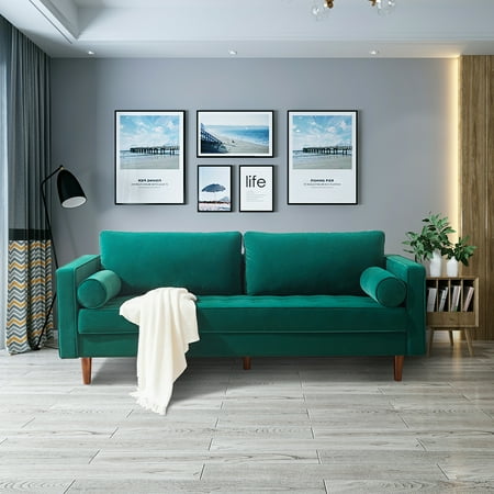 Sectional Sofa 79 Velvet Fabric Sectional Couch With Solid Wood