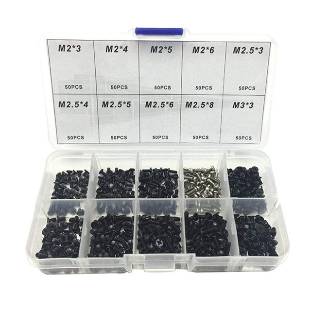 GOOHOCHY Juego de 500 tornillos de repuesto para portátil, mini tornillos de acero al carbono en cruz, accesorio de reparación (negro)