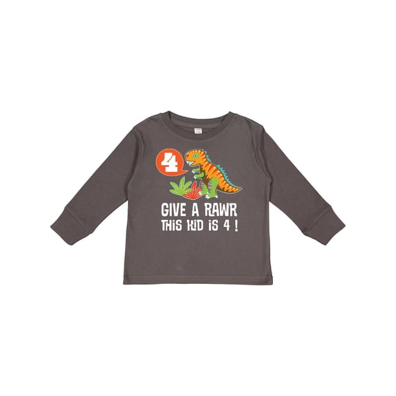 Inktastic 4th Birthday Party Dinosaur Boys Long Sleeve Toddler T-Shirt