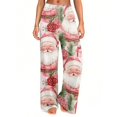 thumbnail image 6 of Lumtrix Women Wide Leg Pants Xmas Xmas Santa Print Elastic Waist Straight Leg Pants Christmas Eve Party Trousers with Pocket Pink 2XL, 6 of 7