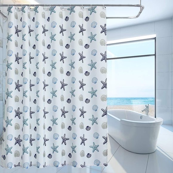 Rideau de Douche Coquillage Étoile de Mer de Plage - Multicolore Durable Hydrofuge 72 Pouces x 72 Pouces Tissu Vibrant Déco de Bain Comprend des Crochets