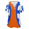 thumbnail image 4 of Blue And Orange Womens Summer V Neck Zipper Top Short Sleeve T Shirt Off Shoulder Top Casual Classy Loose Shirts, 4 of 7