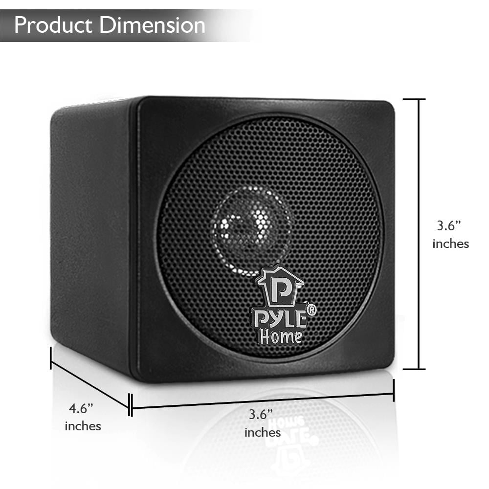 New PyleHome 4'' 200 Watt Black Mini Cube Bookshelf Speaker In Black Pair 