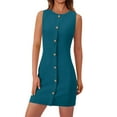 thumbnail image 3 of Young Adult Dresses Fashion Women Solid Color Sleeveless Round Neck Button Work Short Dress S-2XL Gift for Her, 3 of 8