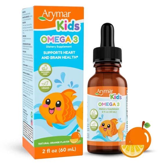 Arymar Kids Omega 3 Liquid DHA EPA Orange Flavor, 2 fl oz (60 mL)