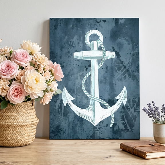 Canvas Wall Art Summer Ocean Anchor Canvas Art Print Vintage Nautical Coastal Sea Anchor Pictures Wall Decor for Living Room Bedroom Artwork Decorations Stretched Framed Ready to Hang 8"x12"