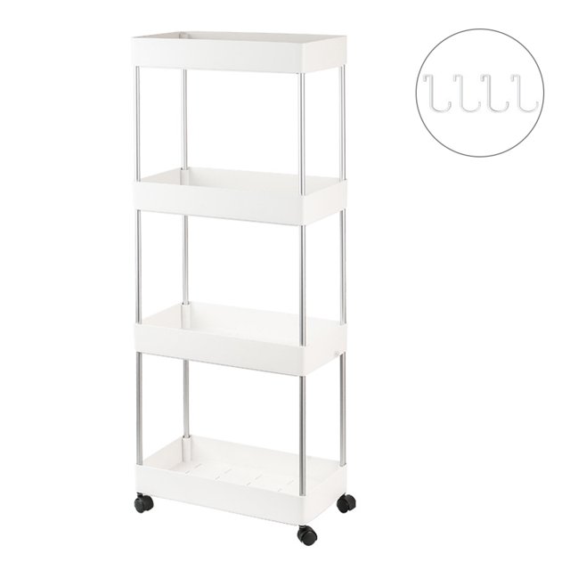Estante de almacenamiento de piso a techo de múltiples capas para baño, suministros de cocina, estante de almacenamiento extraíble de plástico, estante de carro para grietas 4