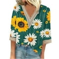 thumbnail image 2 of Weiqiqre Summer Fashion Tops for Women Floral Printed Lace V-Neck 3/4 Sleevet Casual T-shirt Blouse, 2 of 5