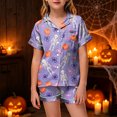 thumbnail image 2 of NIEWTR Halloween Short Sleeve Pajamas Set For Kids Girls Pumpkin Ghost Print Collared Tops and Shorts Pjs Set Breathable Relax Fit Kids Halloween 2 Pieces Nightwear, 2 of 5