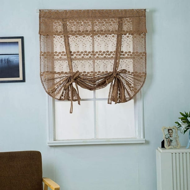 Nvzi Cortina romana semitransparente con bordado de flores de encaje para sala de estar, dormitorio, cortina con forma de globo para ventana