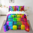 thumbnail image 2 of Manfei Modern Abstract Geometric 7pcs Bedding Comforter Set,Vintage Checkered Grid Queen Bedding Sets,Colorful 3D Plaid Queen Sheet Sets For Girls Boys,Super Cozy Room Decor Reversible, 2 of 8