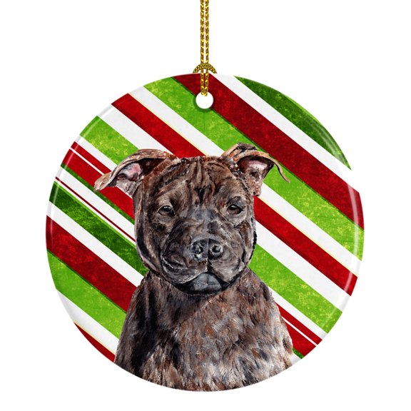 Staffordshire Bull Terrier Staffie Candy Cane Christmas Ceramic Ornament