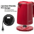 thumbnail image 6 of Secura Stainless Steel Double Wall Electric Kettle Water Heater for Tea Coffee w/Auto Shut-Off and Boil-Dry Protection, 1.0L (Red), 6 of 7